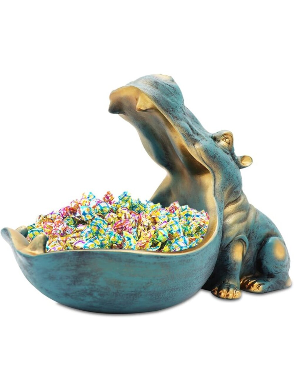 Funny Hippo Statue Candy Dish & Key Bowl - Dark Blue Decorative Storage